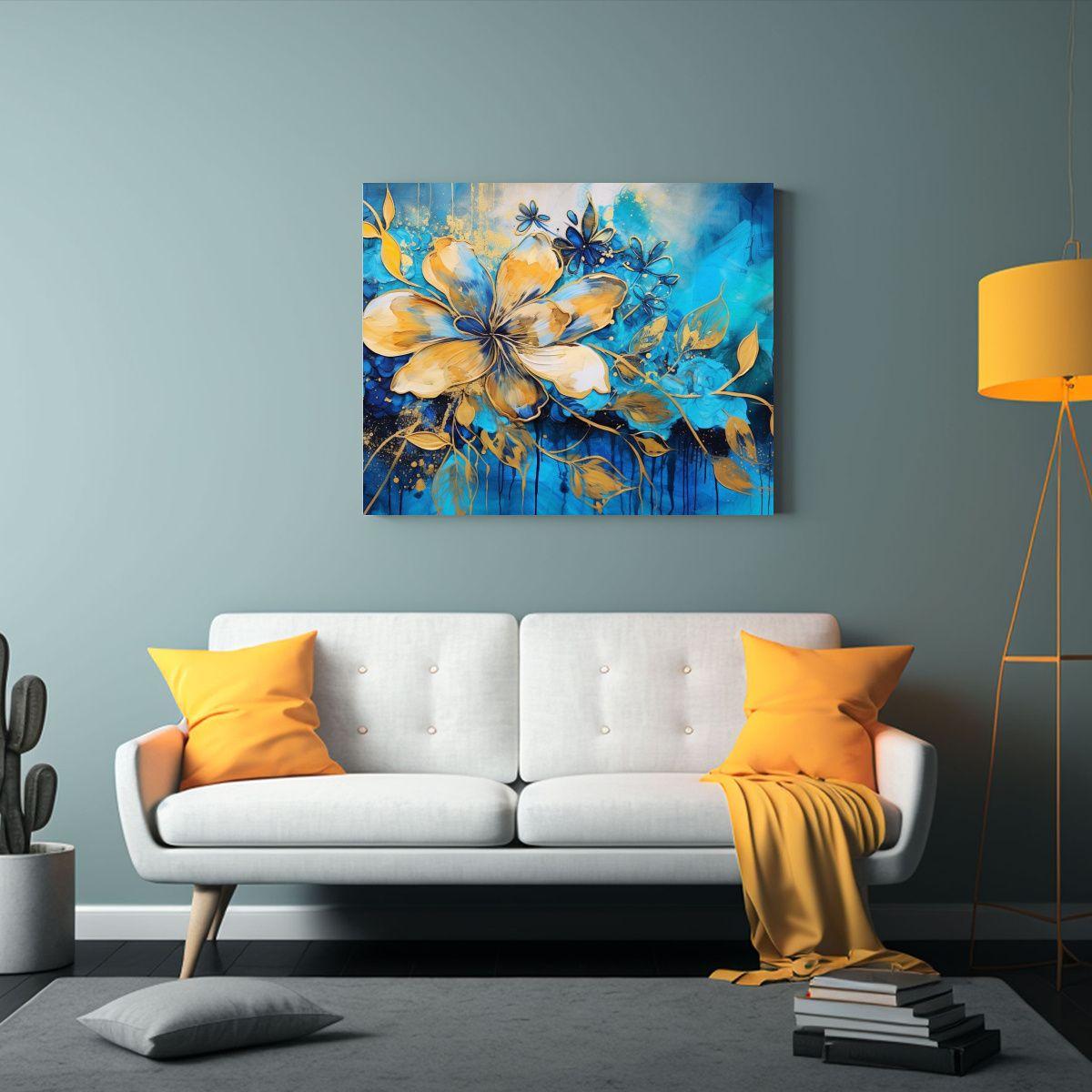 Pintura Movimiento Adorable Oro Y Azul Neonoir 30x20cm-2