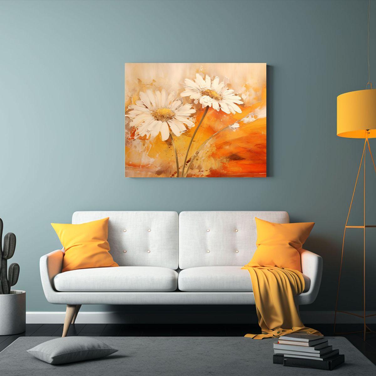 Cuadros Abstractos Con Flores De Margaritas En Colores Naran 65x50cm-2