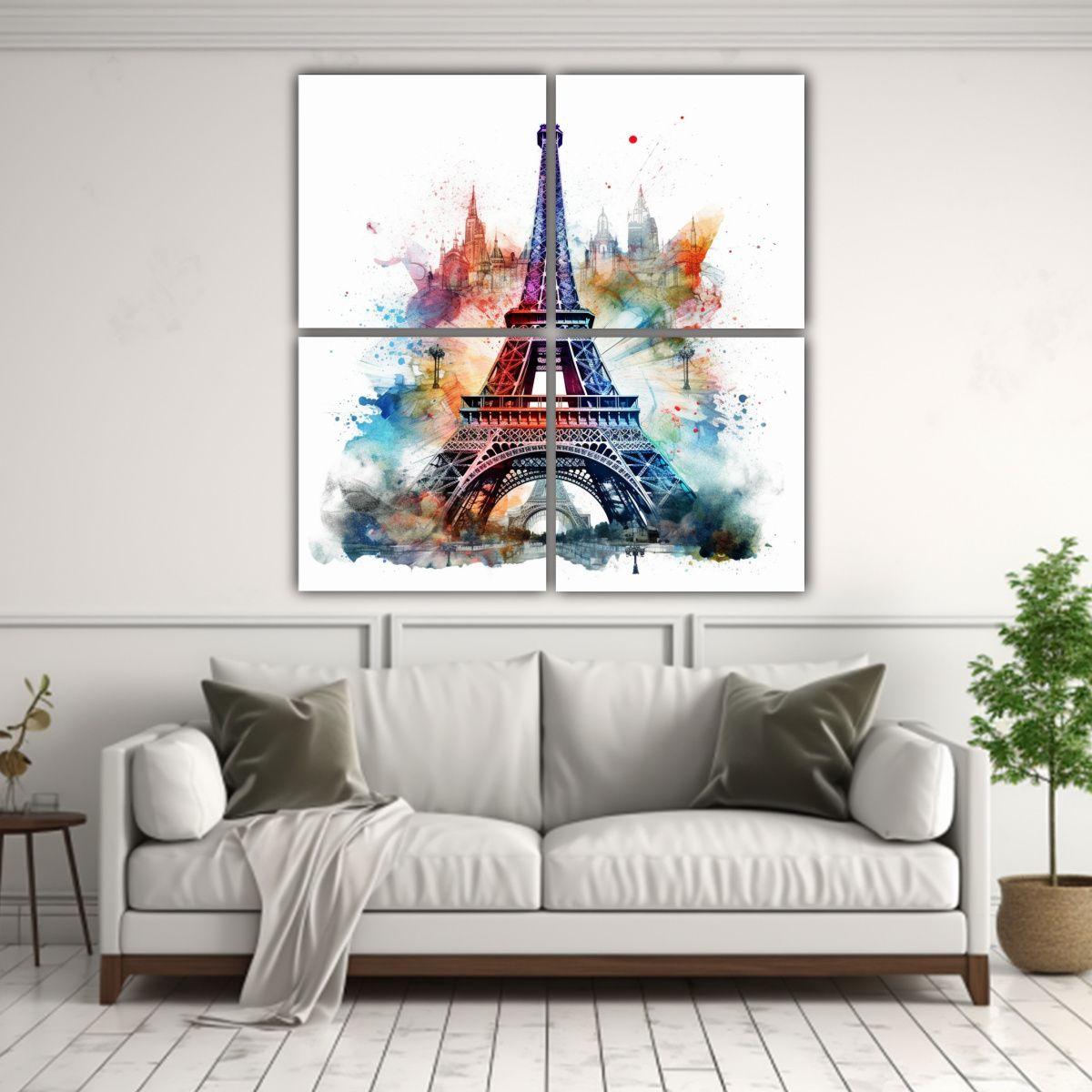 Cuatro Cuadros Forma Mural Eiffel Tower En 140x140 Cm-2