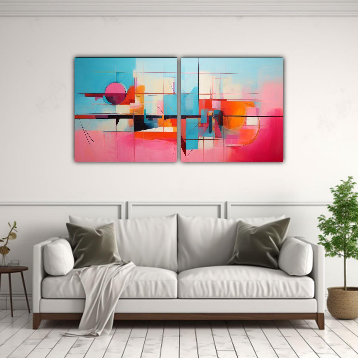 Conjunto De Cuadros Abstractos En Colores 60x30 Cm-2