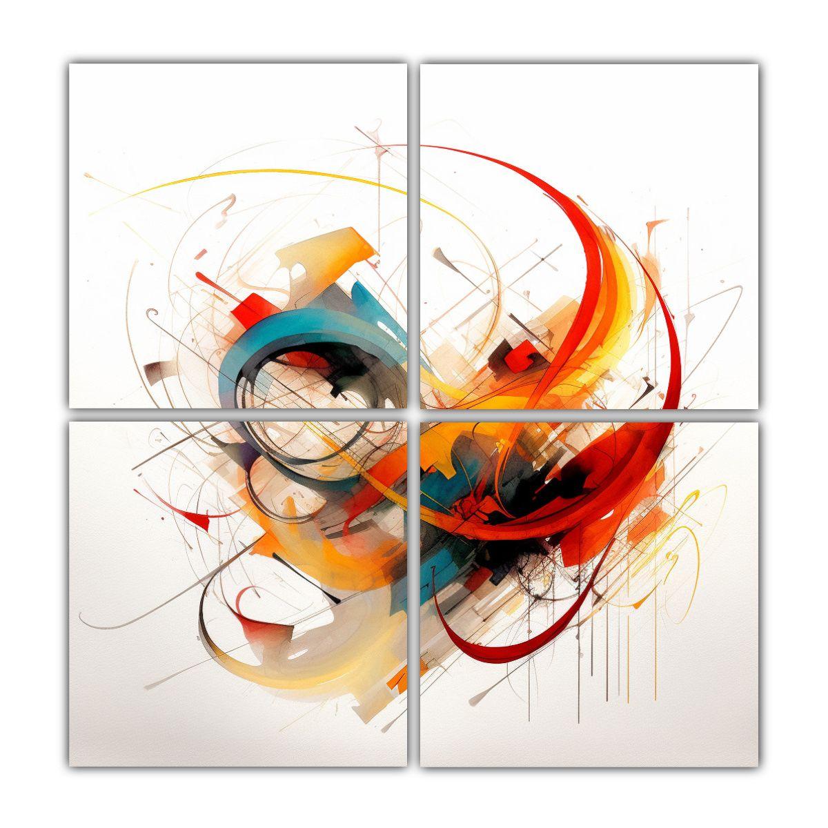Cuatro Cuadros Movimiento Impacto Visual Moderno 120x120 Cm-0
