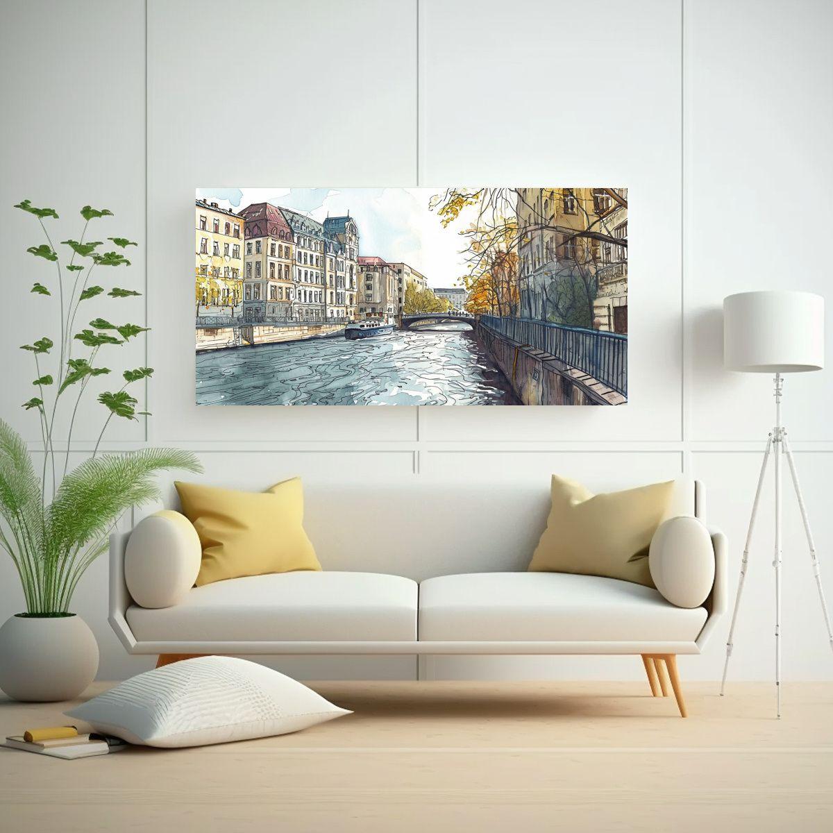 Cuadro Conceptual Berlin Kreuzberg Canal Vista 140x70cm-2