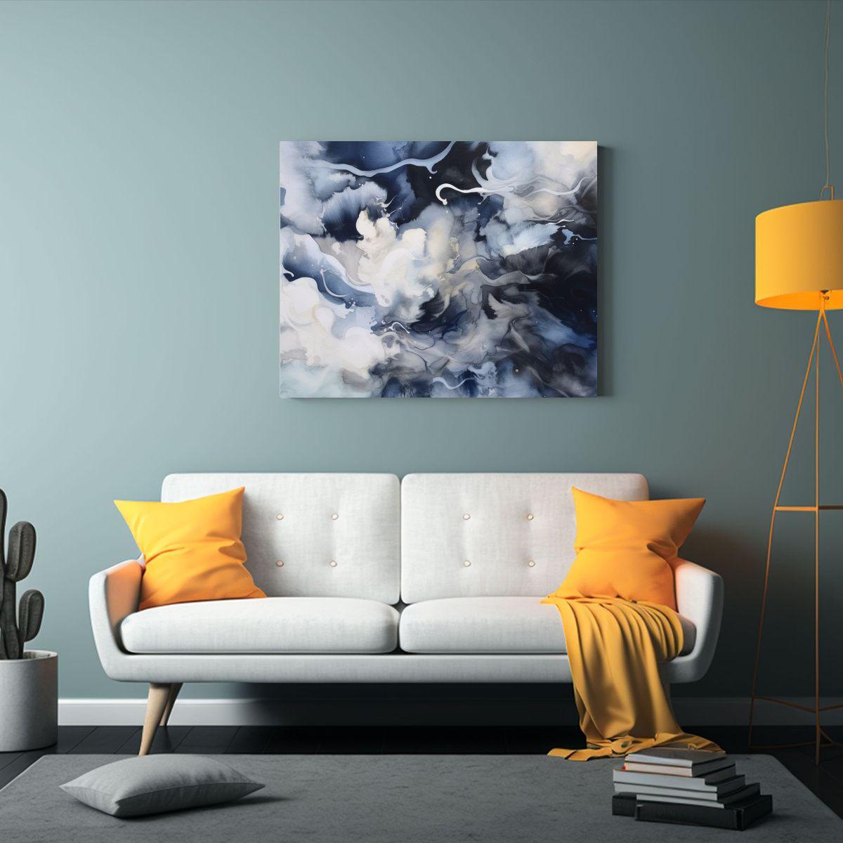 Cuadro Naturaleza Viva En Acuarela Azul Y Blanca 65x50cm-2