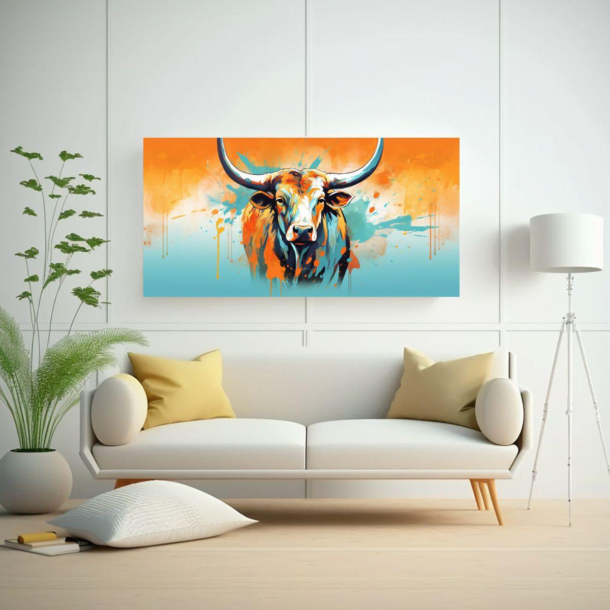 Cuadro Lienzo Belleza Natural Vaca Longhorn En Tur 100x50cm-2