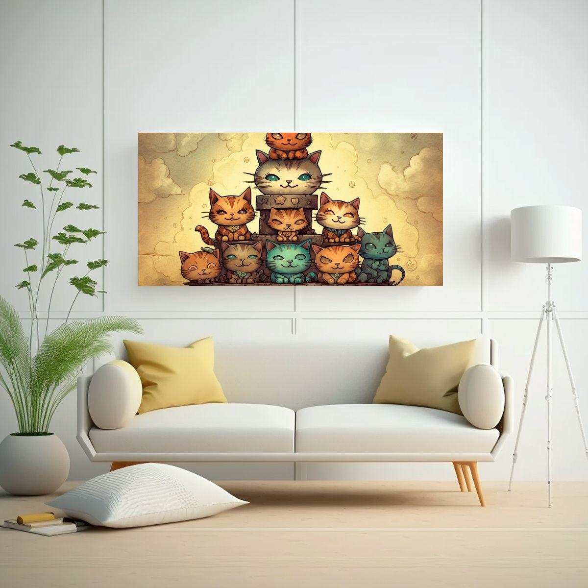 Cuadros Decorativos De Gatos En Un Montón, 120x60cm-2