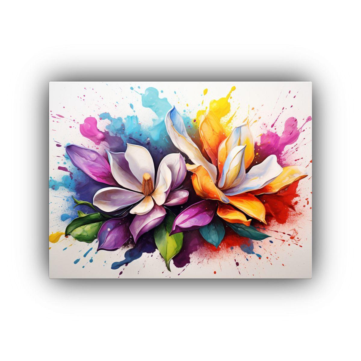 Pintura Abstracta De Magnolias Con Colores Del Arcoíris. 40x30cm-0