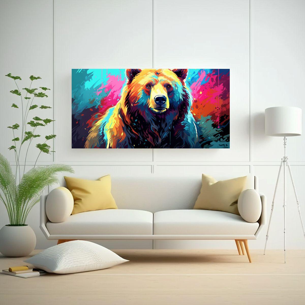 Cuadro Moderno Salón Oso Grizzly En Colores 60x30cm-2