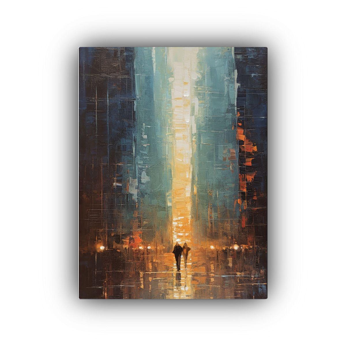 Cuadro De Tela Abstracto Noche Escena Ciudad Luminosa 30x40cm-0