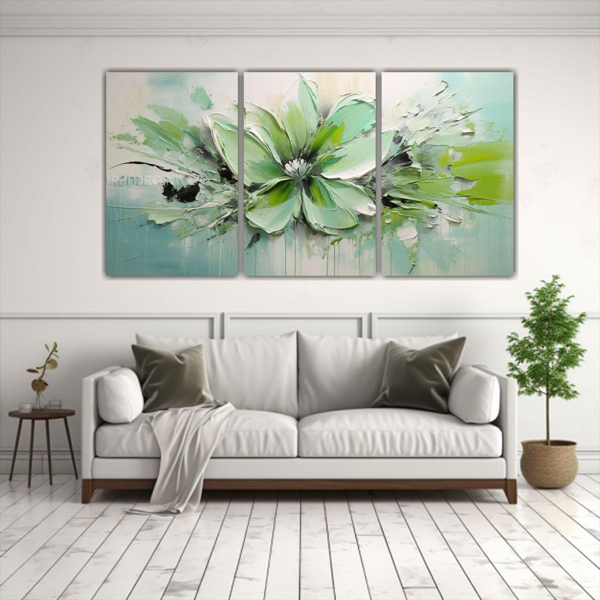 Pintura Sublimada Tela Intenso Con Flores Verdes 240x120 Cm-2