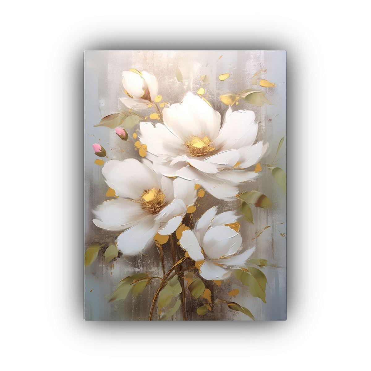 Lienzo Alta Calidad Flor Blanca Con Decoraciones 30x45 Cm-0