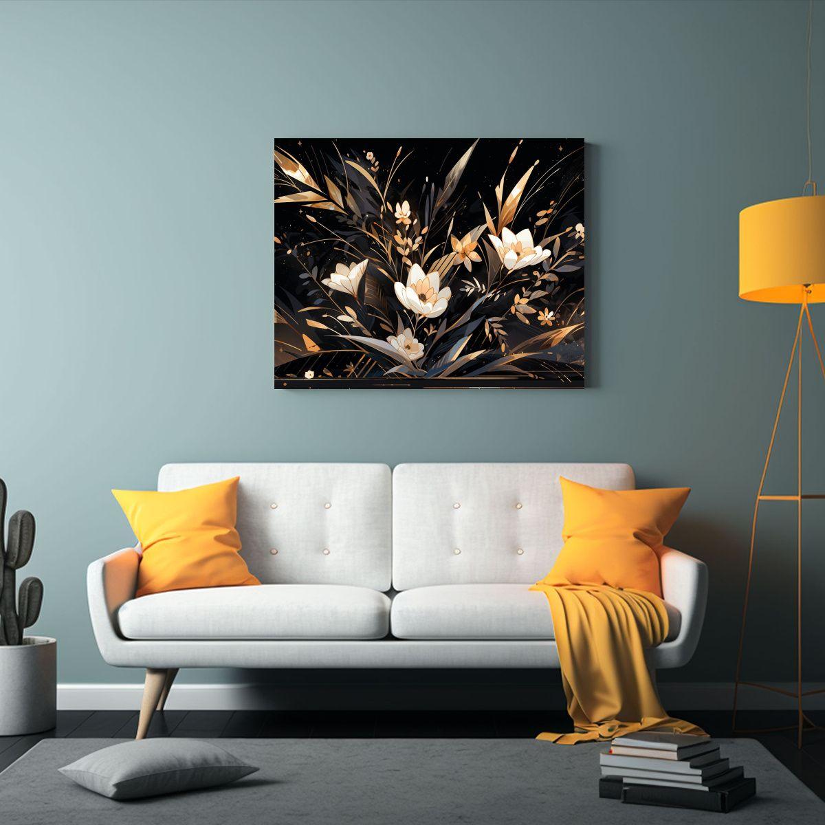 Lienzo Horizontal Con Visión Dorada Y Negra En Estilo Neono 40x30cm-2