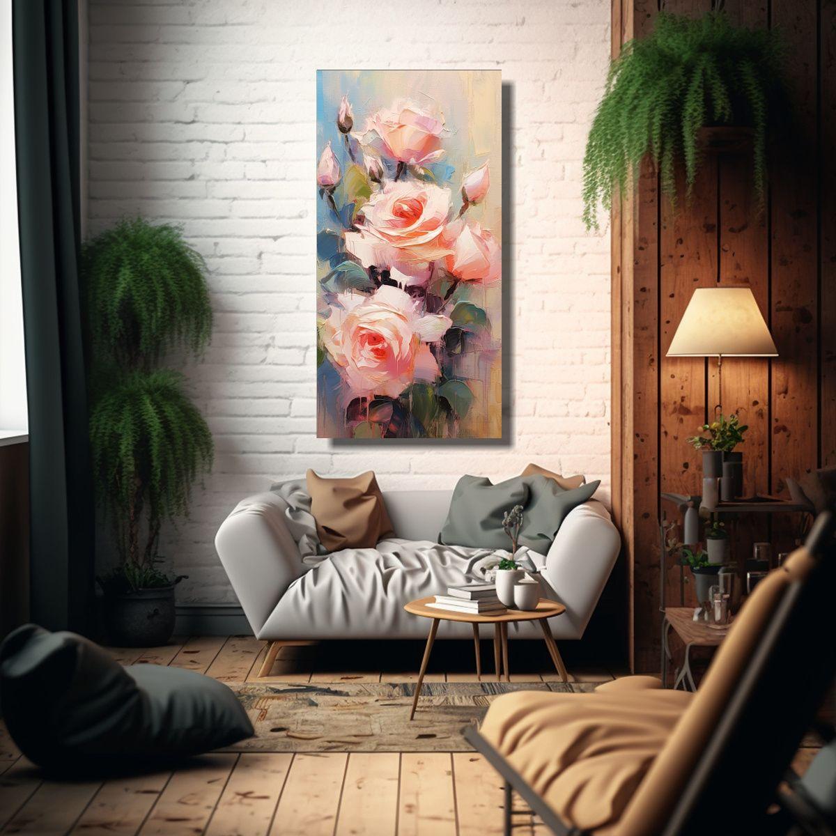 Cuadro De Cuadro: Rosas Rosadas En Un Arreglo 50x100cm-2