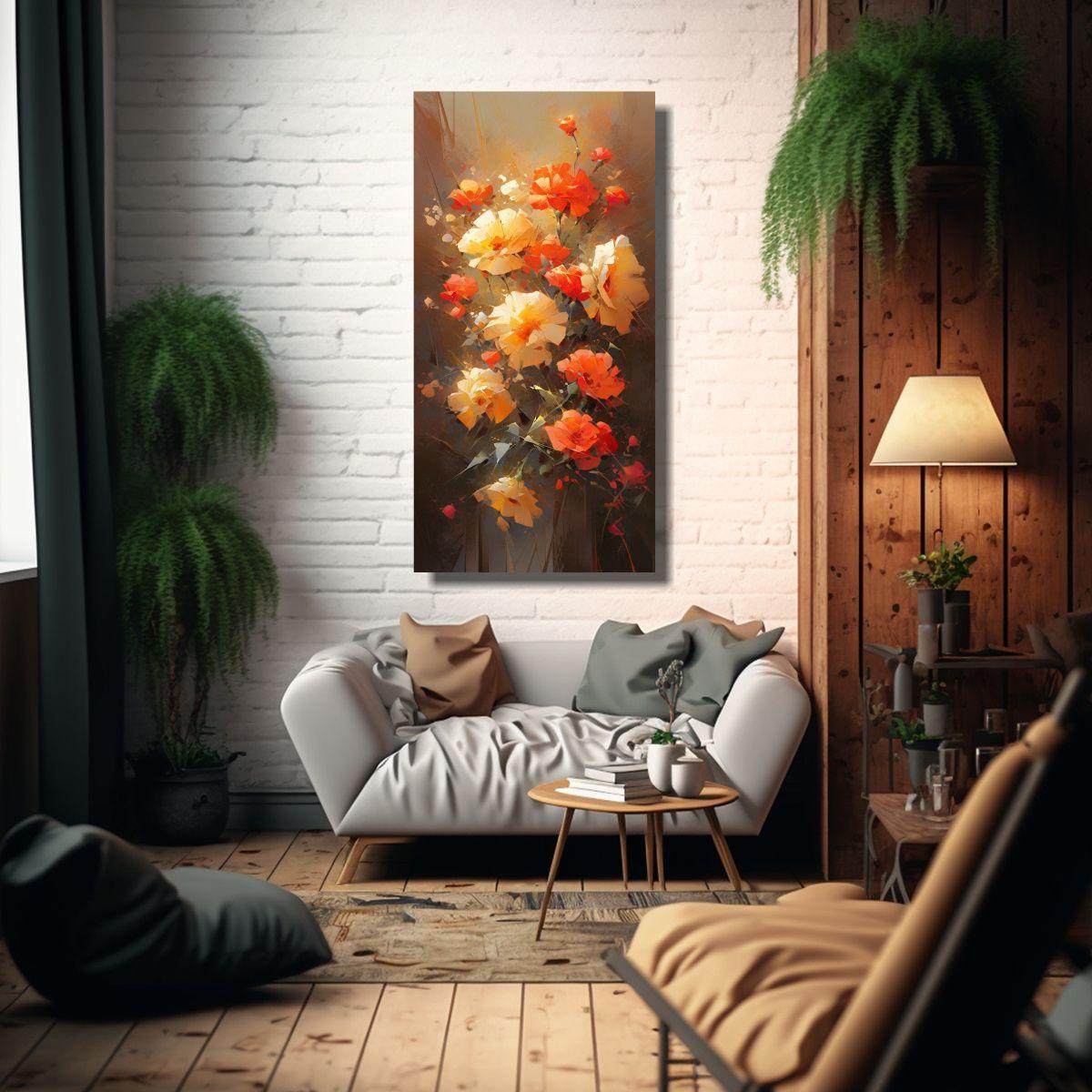 Cuadro Moderno Salón Con Flores Amarillas Y Rojas 70x140cm-2