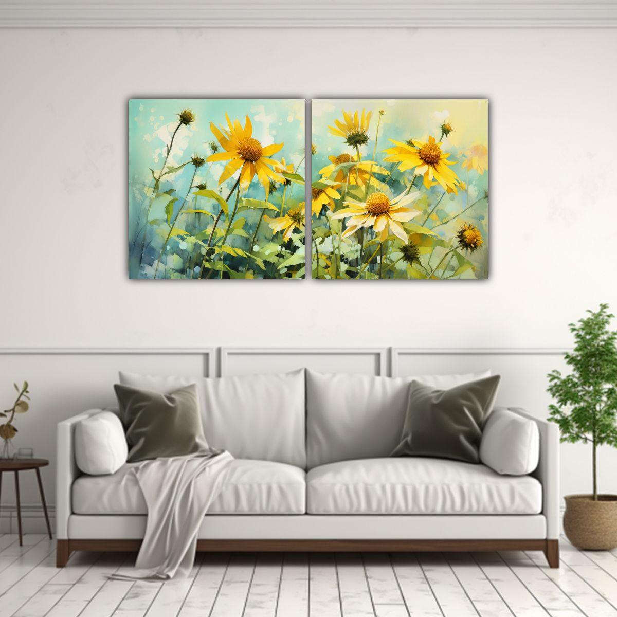 Lienzos Acuarela Floral Jerusalem Artichoke 120x60 Cm-2