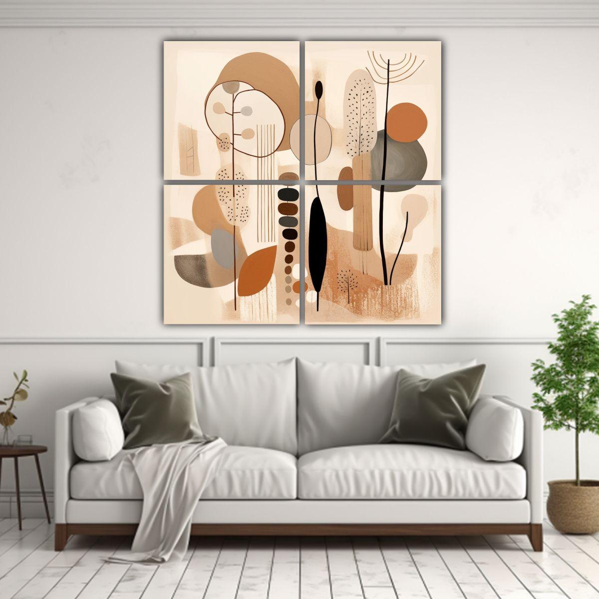 Cuatro Cuadros Diseño Composición Minimalista 120x120 Cm-2