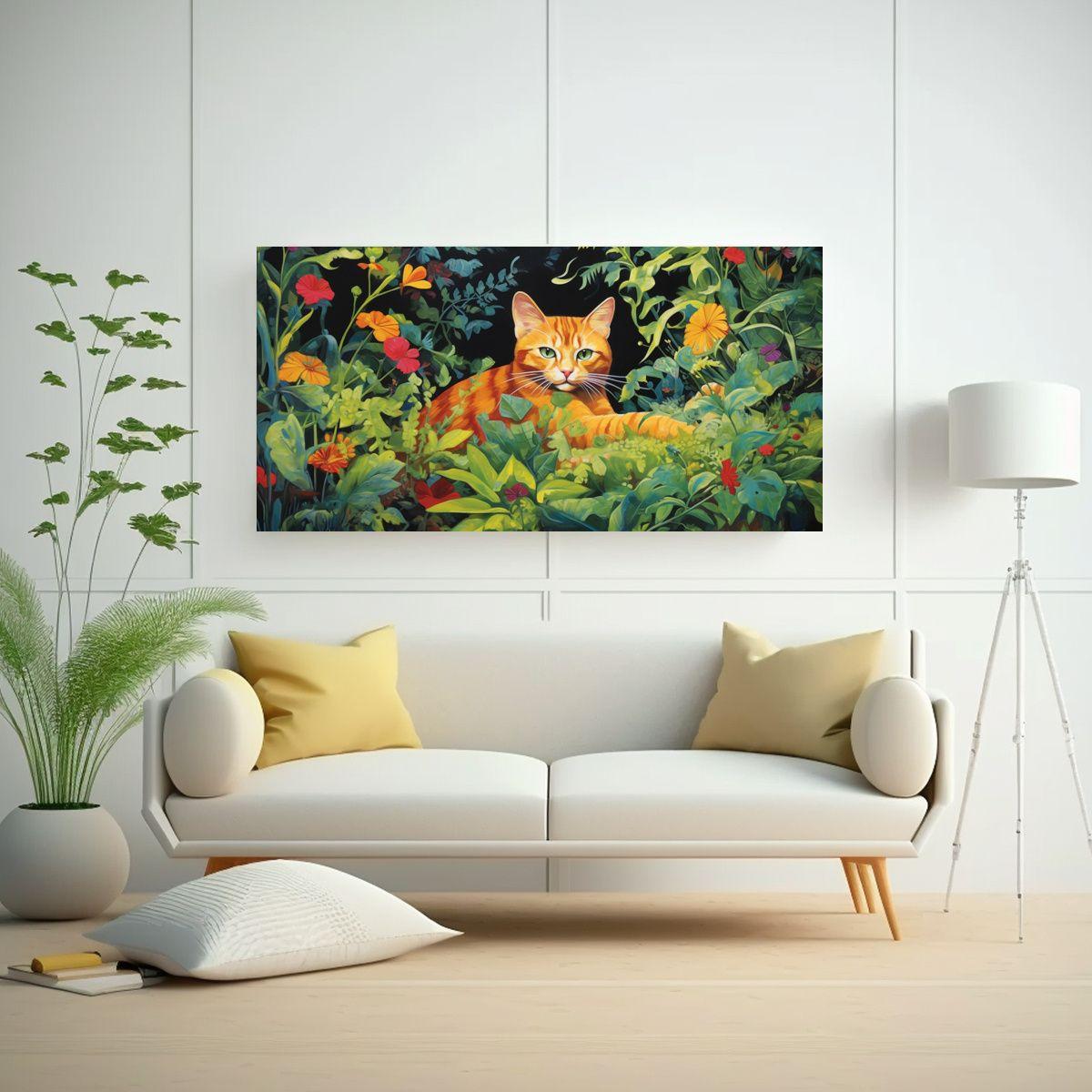 Cuadro De Decoración: Gato Ebrio De Jengibre En 100x50cm-2