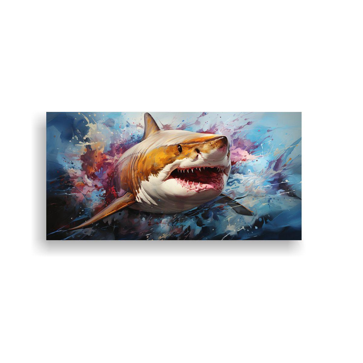 Cuadro Acuarela Estrellados Tiburón Toro Colores 120x60cm-0