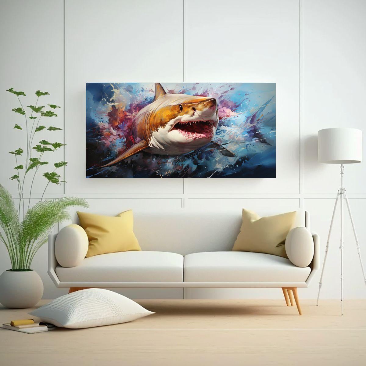 Cuadro Acuarela Estrellados Tiburón Toro Colores 120x60cm-2