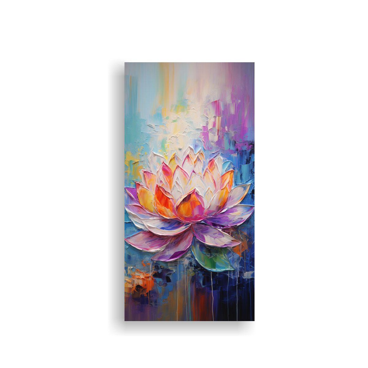 Pintura Lienzo Moderno Con Loto De Colores 20x40cm-0