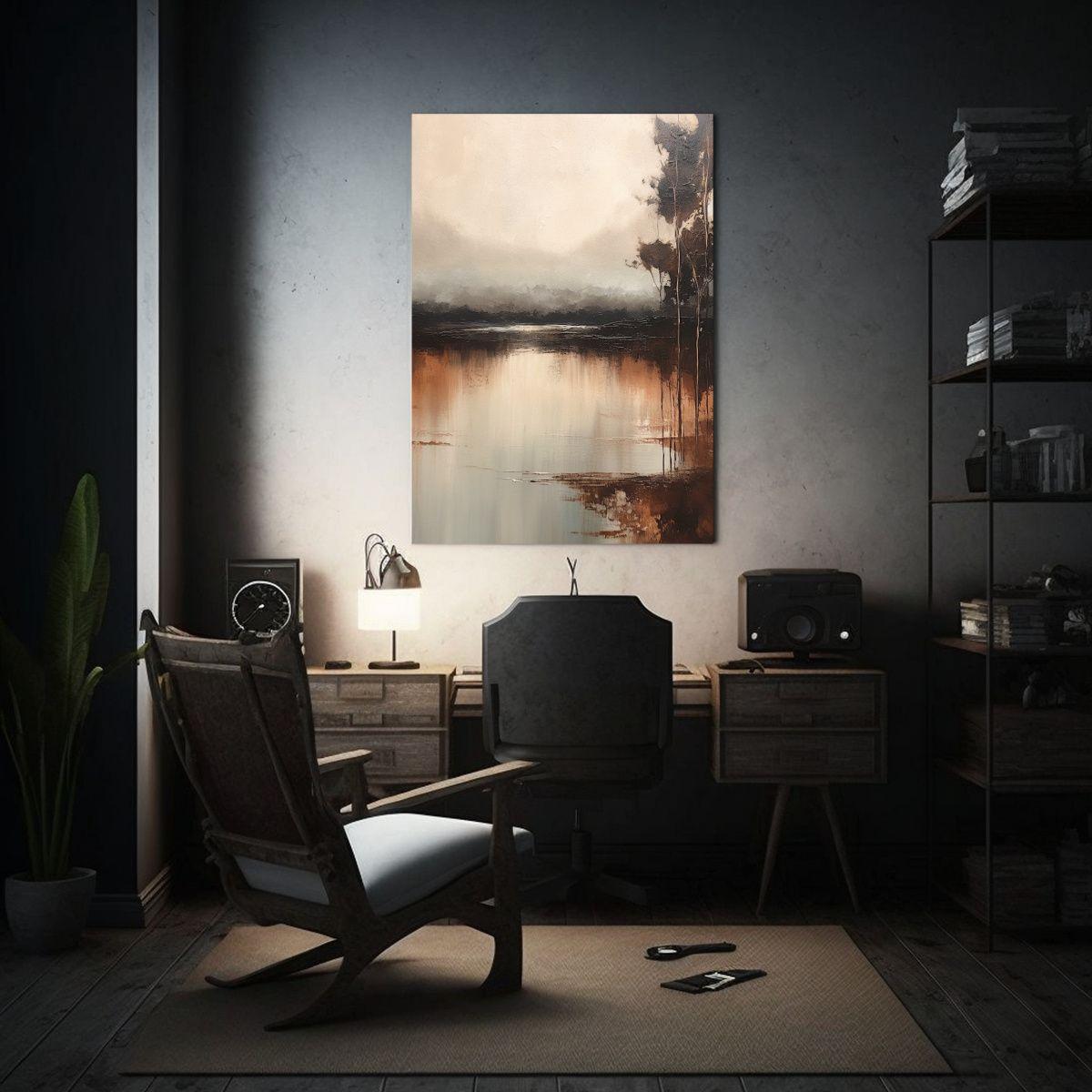 Pintura Abstracta Minimalista Del Río En Líneas 50x75cm-2