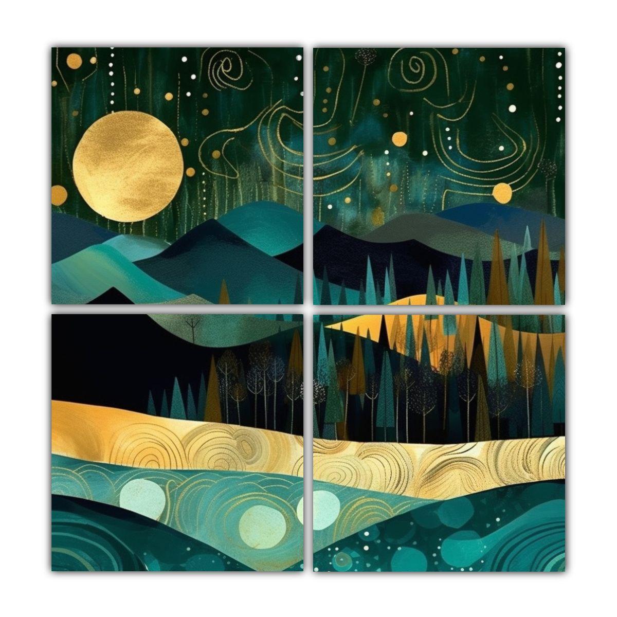 Paisaje Abstracto De Montañas Medianoche Con 160x160 Cm-0