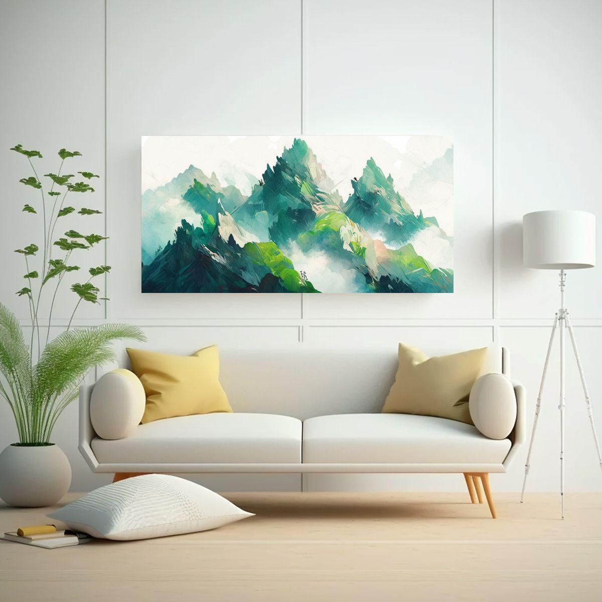 Pintura Decorativa De Montañas Famosas Y Verdes 140x70cm-2