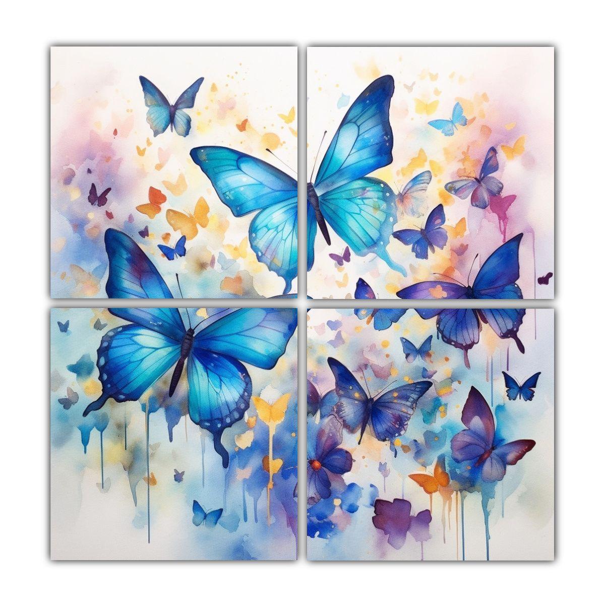 Pinturas Decorativas Acuarela Con Mariposas 40x40 Cm-0