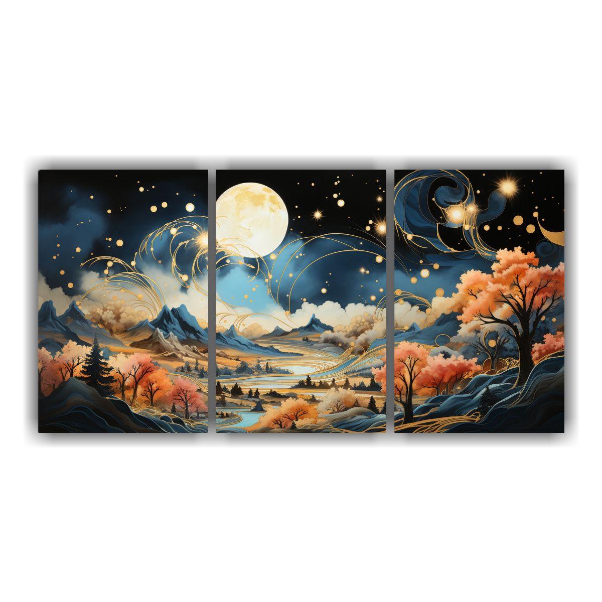 Cuadro De Montaña Con Luna En Tonos De Colores 120x60 Cm-0