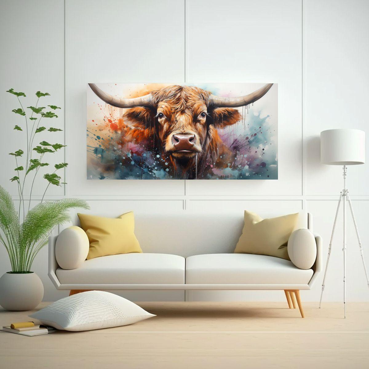 Cuadro Composición Mágico Vaca Longhorn 40x20cm-2