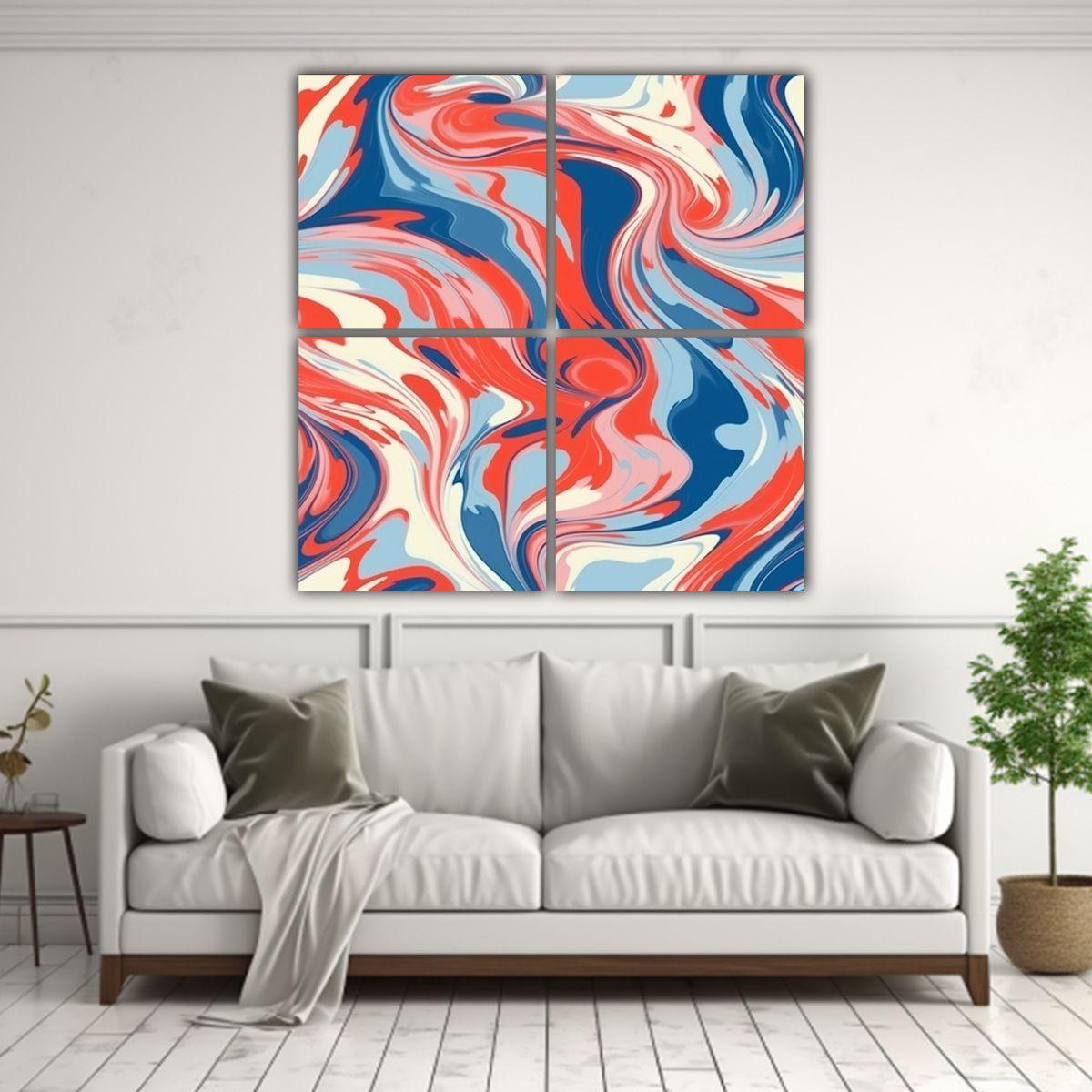 Cuatro Lienzos De Tela Calidos Abstractos Street 120x120 Cm-2