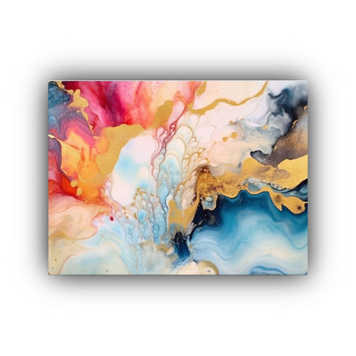 Fondo Abstracto De Arte Con Tintas Al Alcohol En Lienzo: Oro 65x50cm-0