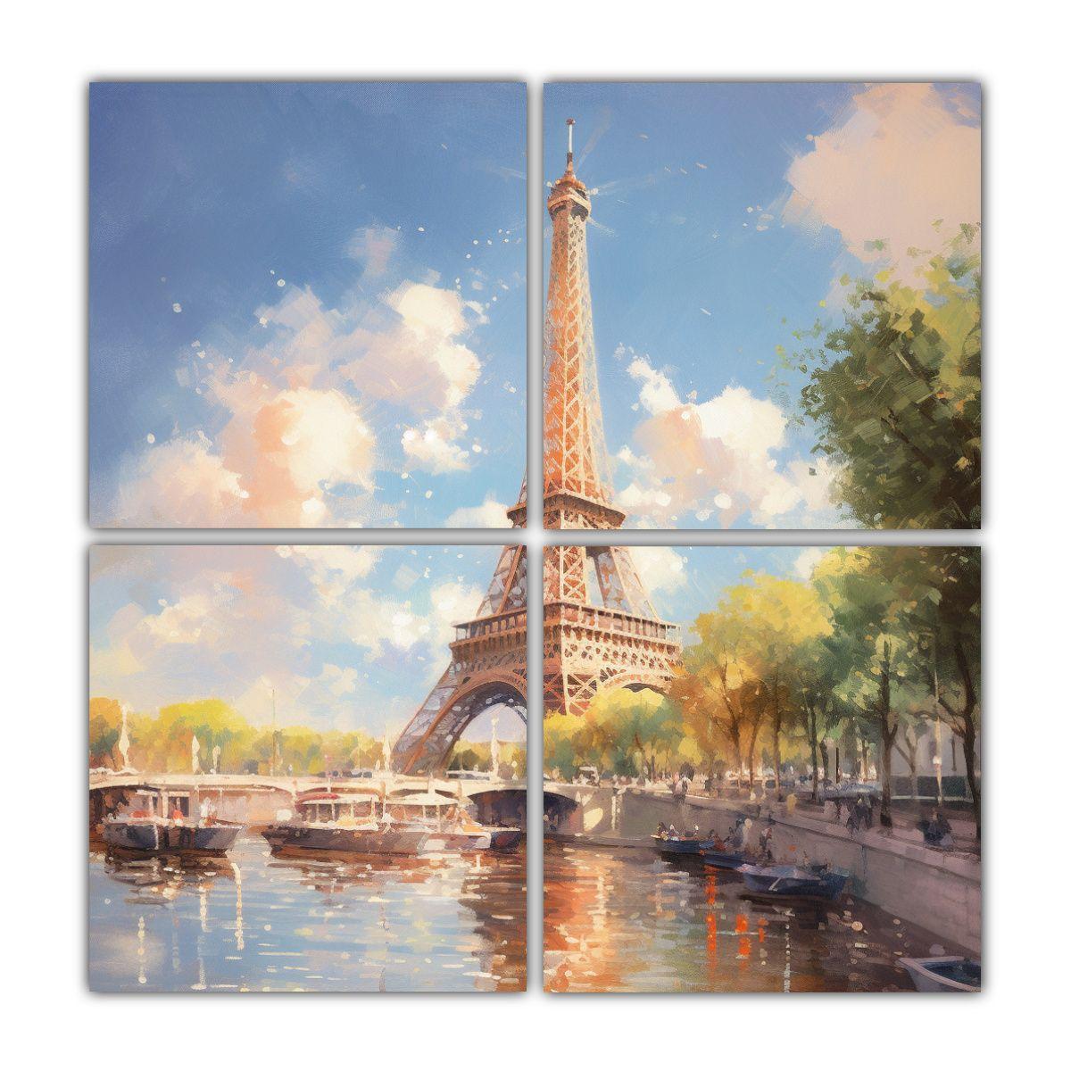 Cuatro Pinturas Al óleo De La Torre Eiffel En 120x120 Cm-0