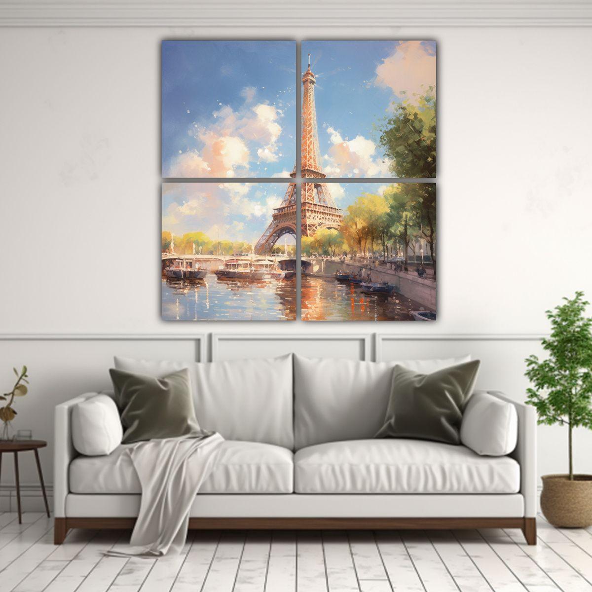 Cuatro Pinturas Al óleo De La Torre Eiffel En 120x120 Cm-2