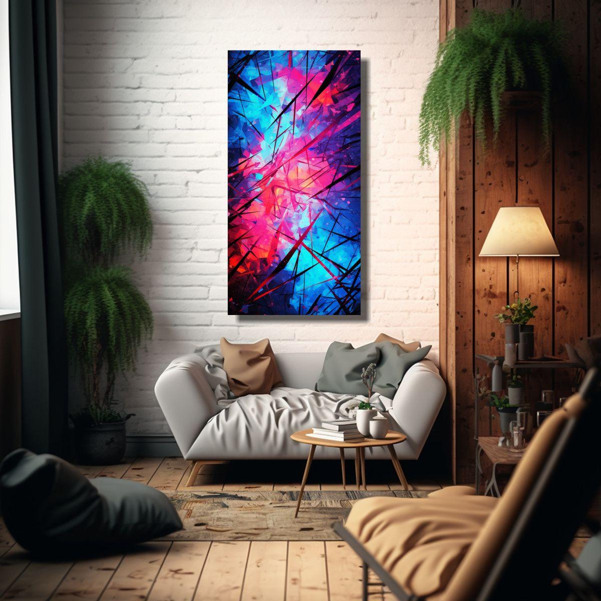 Cuadro Abstracto Impactante En Colores Neón 20x40cm-2