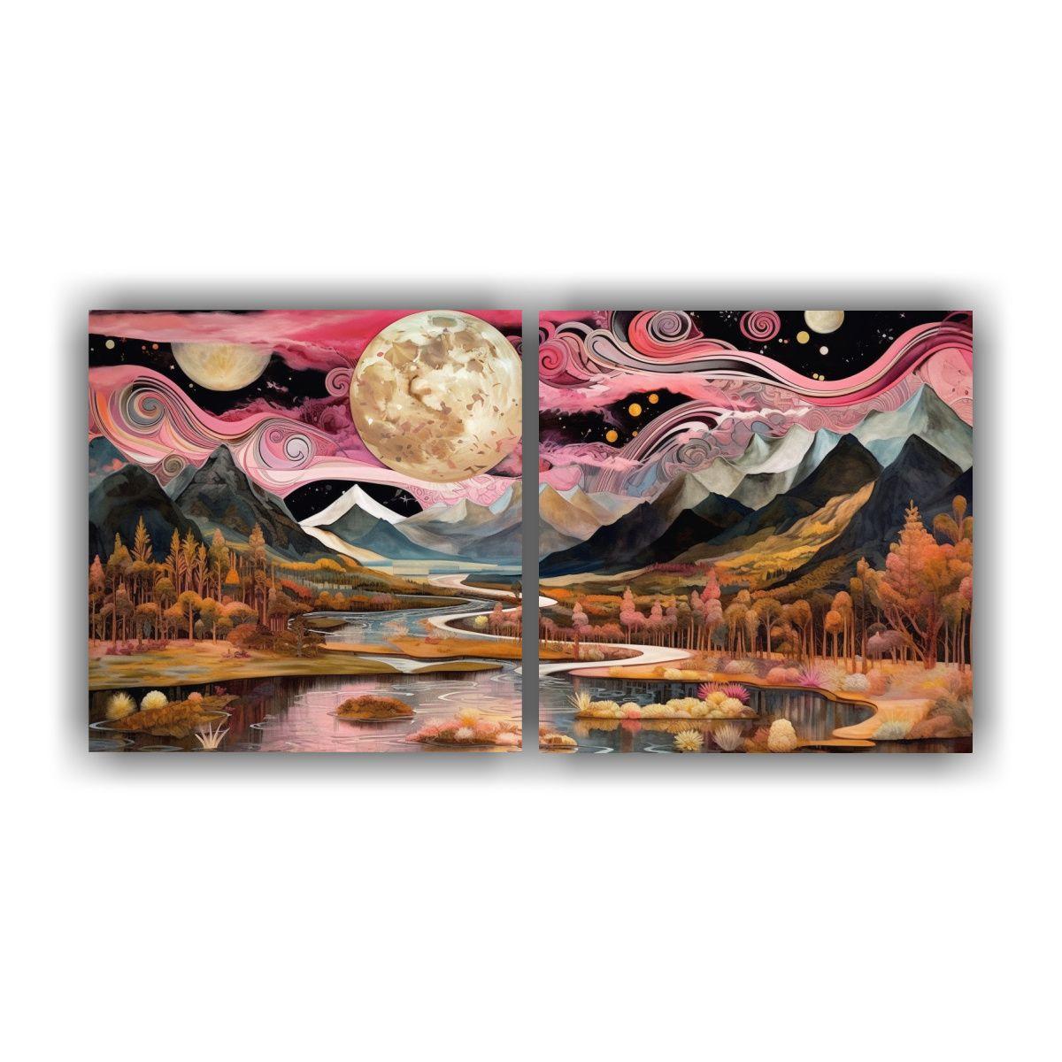 Pintura De Ambiente Con Luna Cerca De Montañas 40x20 Cm-0