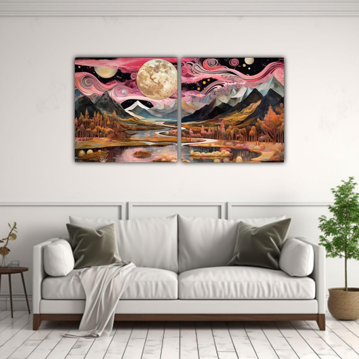 Pintura De Ambiente Con Luna Cerca De Montañas 40x20 Cm-2