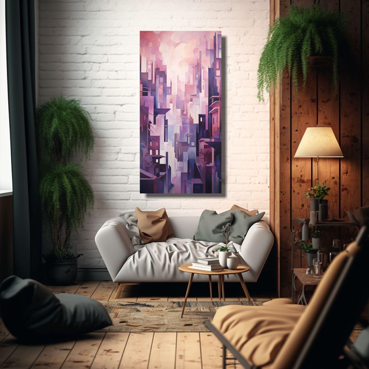 Paisaje Urbano Al Atardecer Pintura Decorativa 50x100 Cm-2