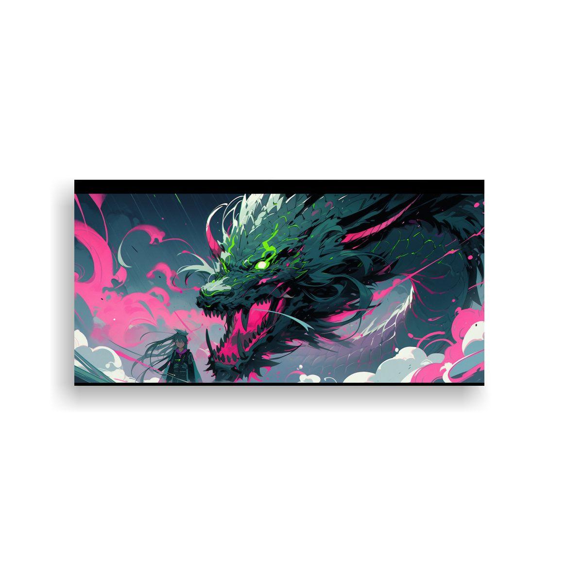 Cuadro Decorativo De Dragón En Tonos Verde Y 40x20cm-0