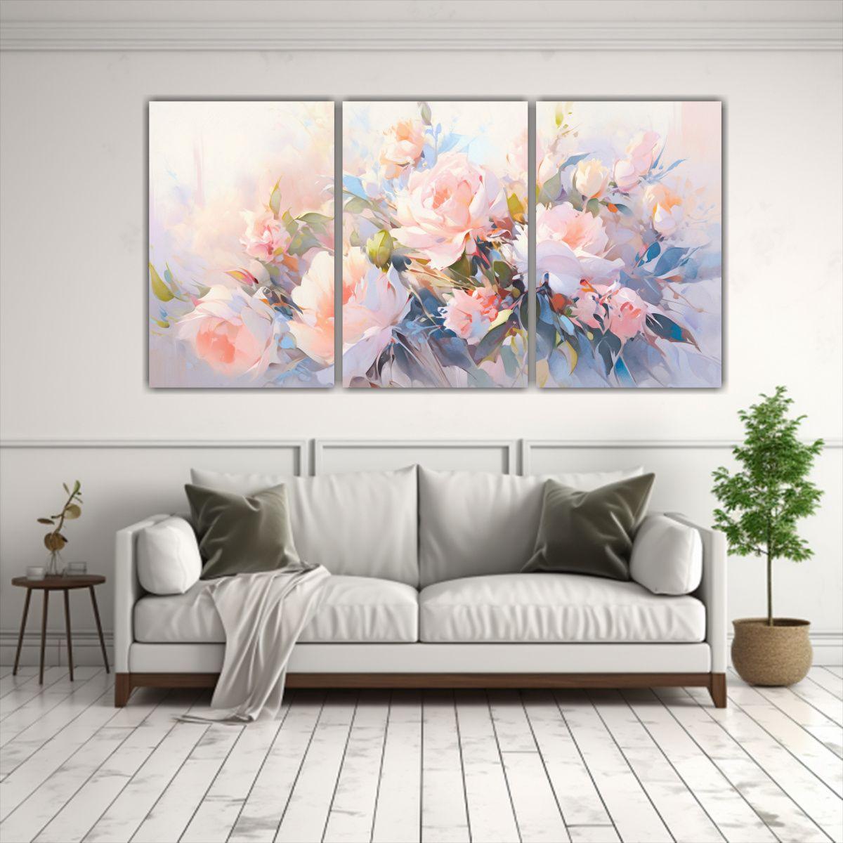 Pintura En Lienzo En Estilo Decorativo Con Flores 90x45 Cm-2