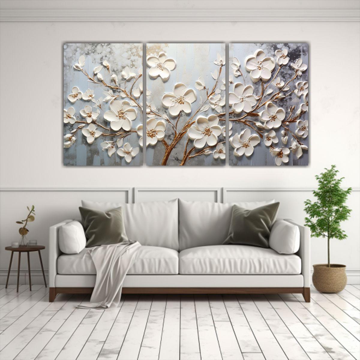 Cuadros Decorativos Con Flores Plateadas 150x75 Cm-2