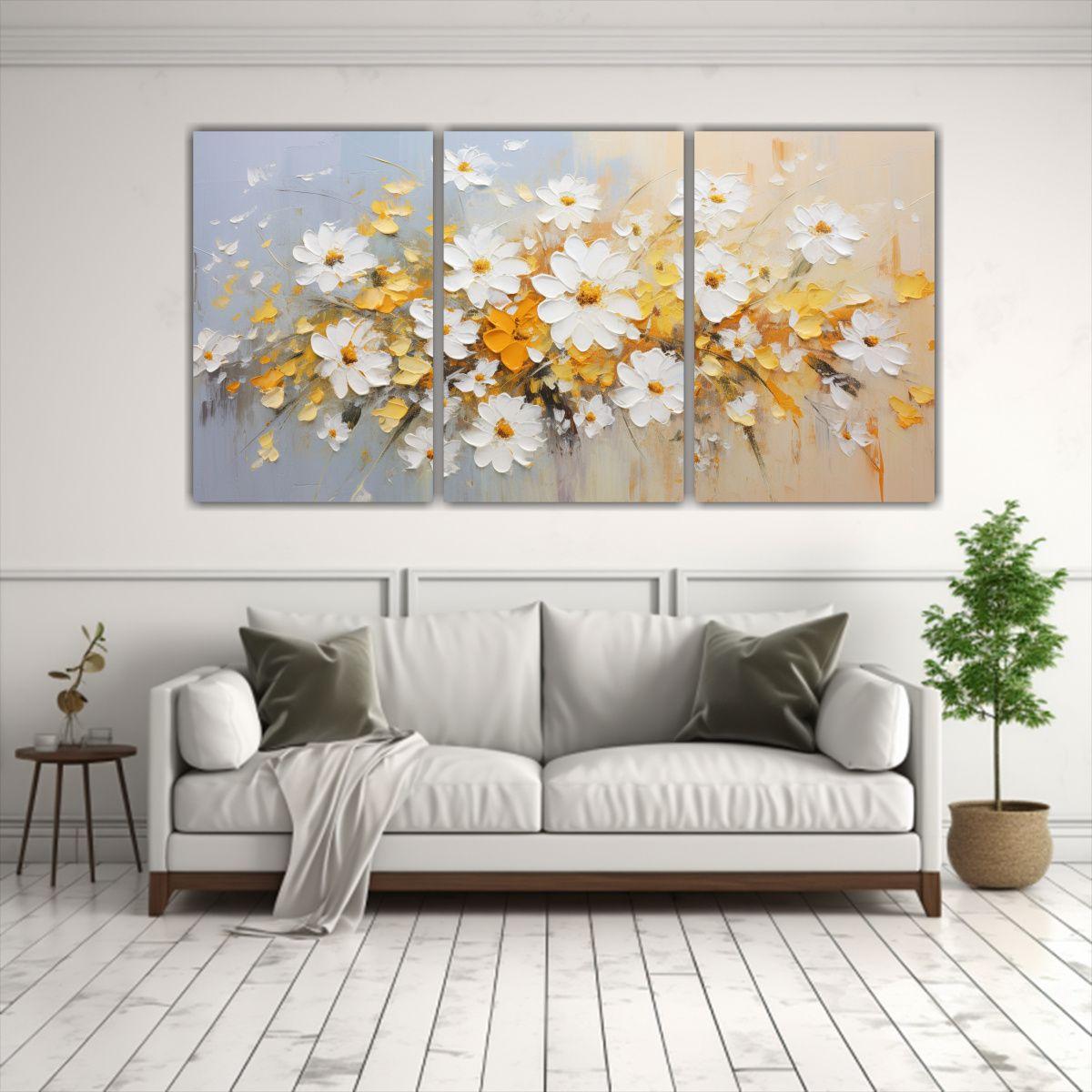 Conjunto 3 Cuadros Tela Canvas Calidez Flores 240x120 Cm-2