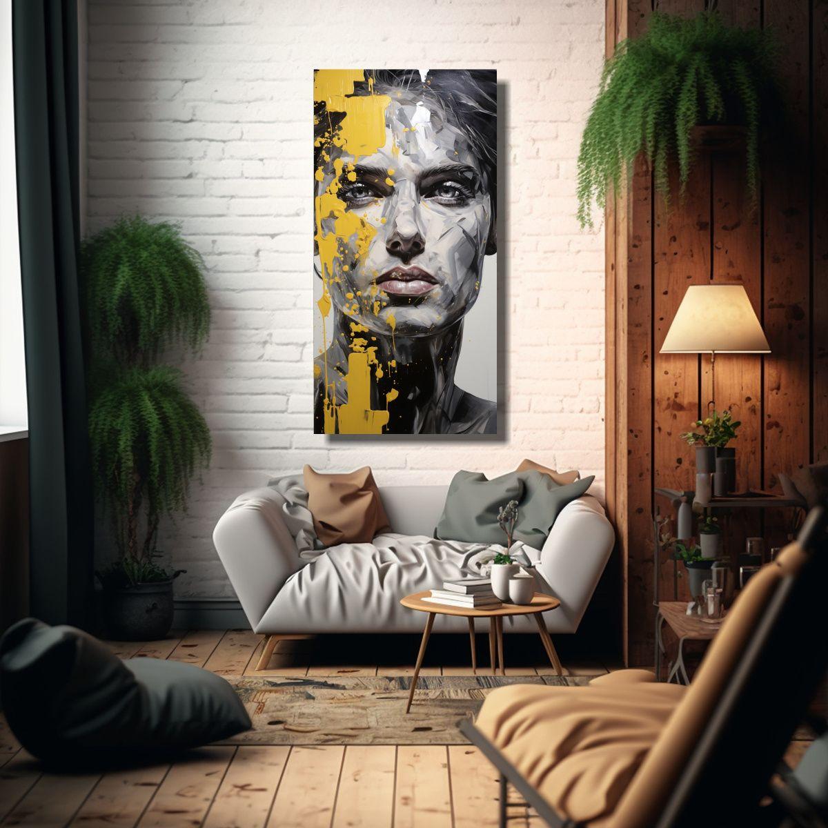 Cuadro Abstracto Composición Facial Equilibrada 50x100cm-2