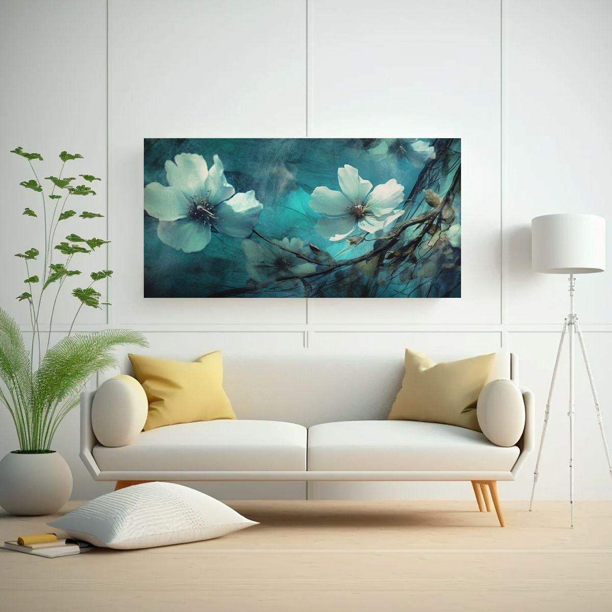 Pinturas Decorativas De Flores Verde Azulado 60x30cm-2