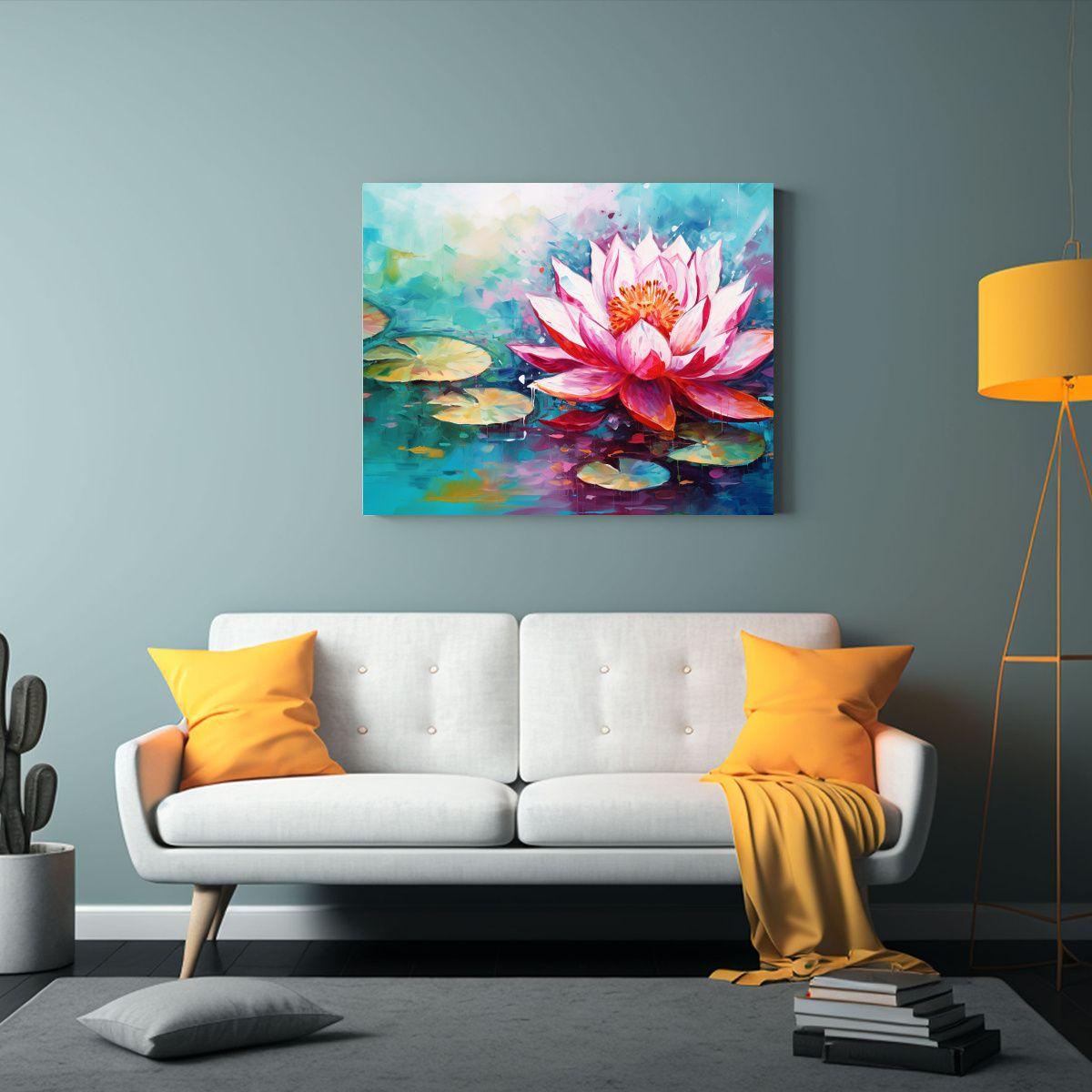 Cuadro Conceptual Pop Art: Flores De Loto Turquesa Y Rosa Pi 75x50cm-2