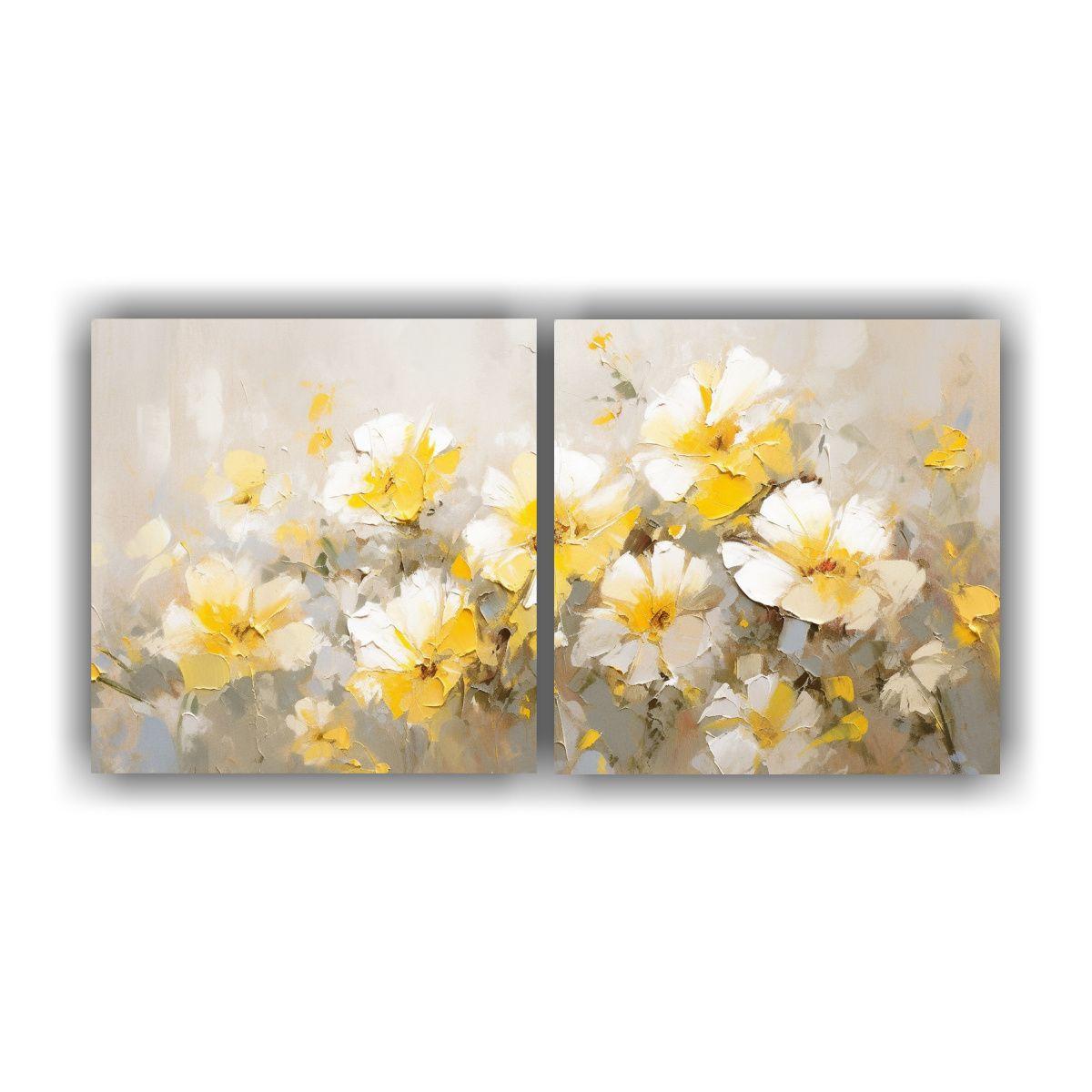 Pintura En Lienzo Horizontal Con Flores En Tonos 120x60 Cm-0