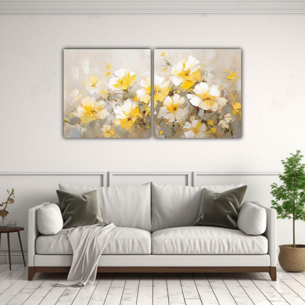 Pintura En Lienzo Horizontal Con Flores En Tonos 120x60 Cm-2