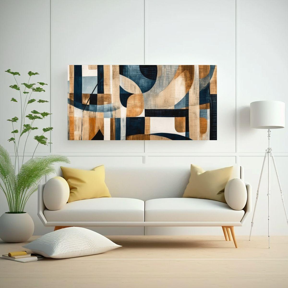 Cuadro Abstracto En Tonos Azul, Marrón Y Blanco 140x70cm-2