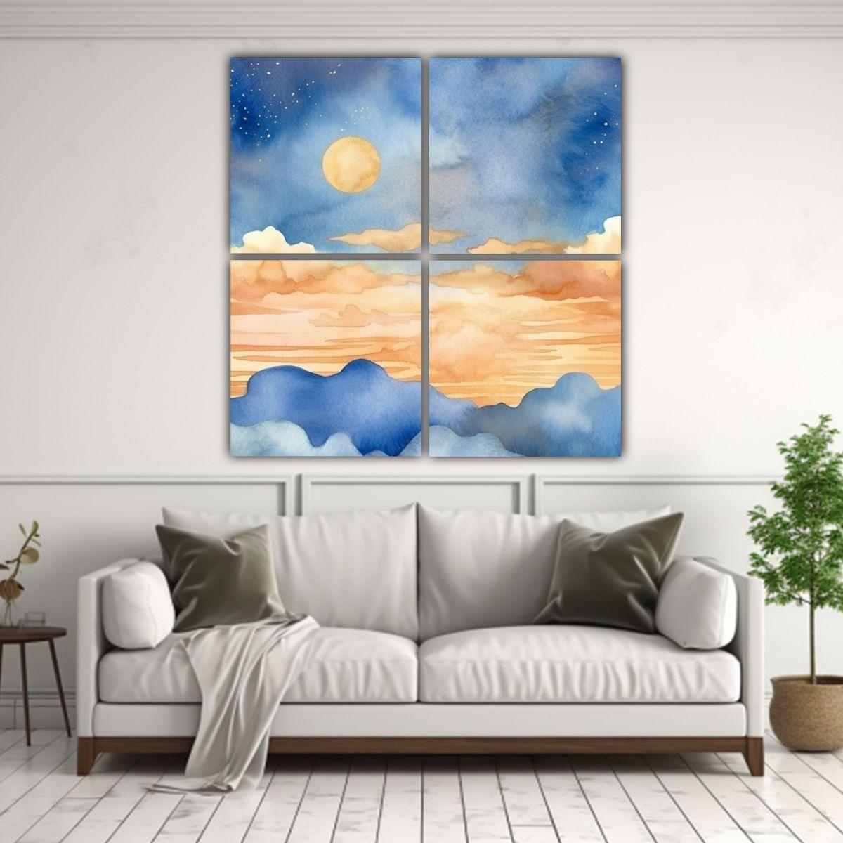 Decoración Cuatro Telas Bastidor Cielo Puesta De 160x160 Cm-2