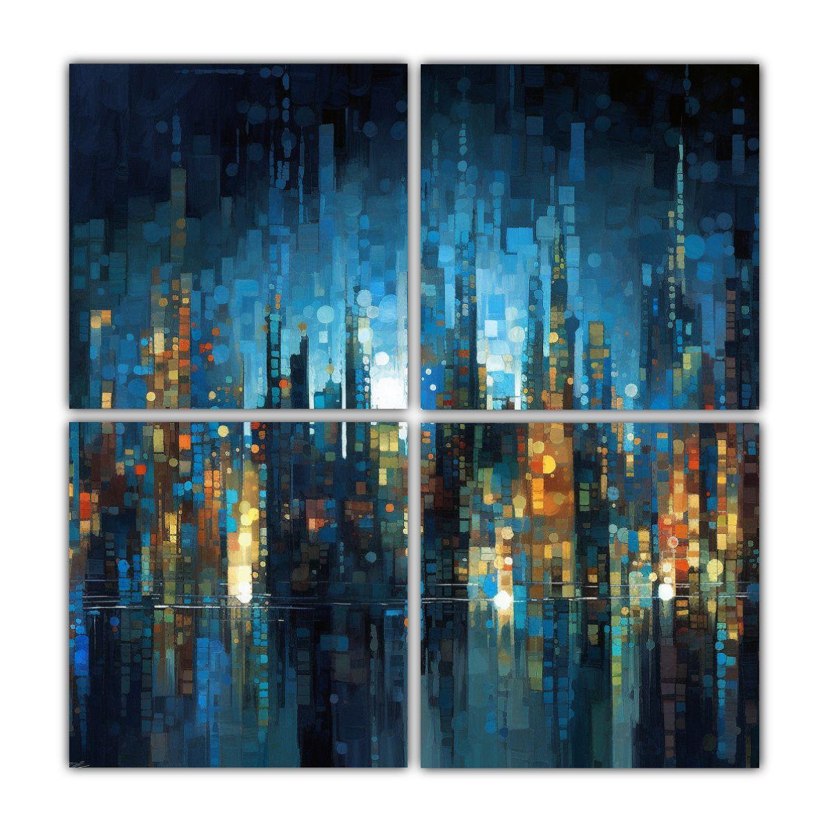 Pintura Abstracta Nocturna De Paisaje Urbano 100x100 Cm-0