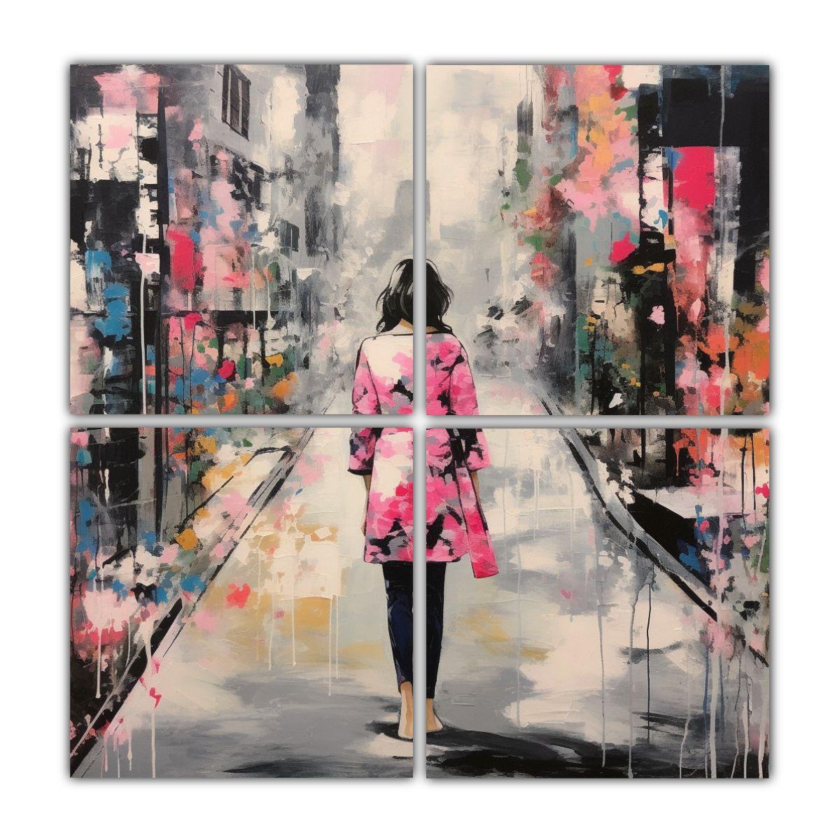 4 Lienzos De Tela Abstracto Artesanal Con Pintura 120x120 Cm-0